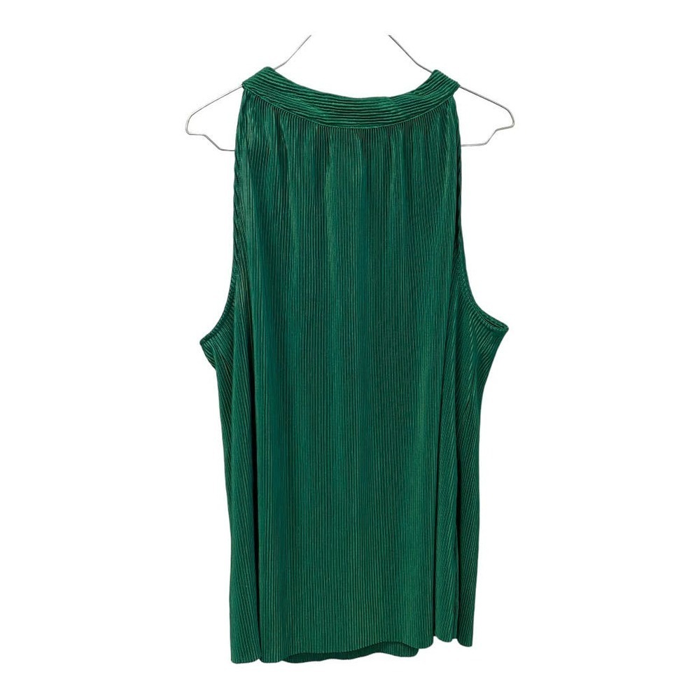 NWT Floral & Ivy Top XL Green Pleated Tie Back Holiday Crewneck Modern Office